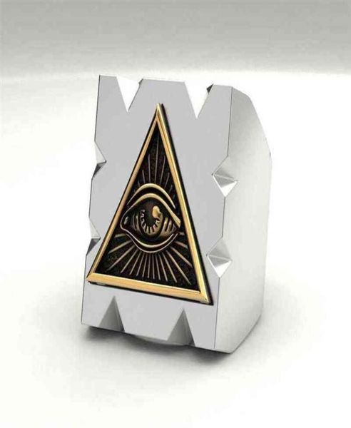 

stainless men039s steel masonic ring triangle sun devil eyes ring mens punk mason totem jewelry size 7 14255l4908338, Silver