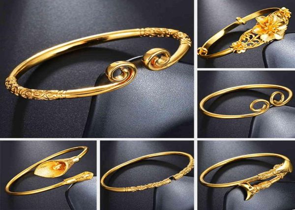 

classic fashion style retro vintage bracelets bangles for women gold color flower opening cuff jewelry3860584, Black