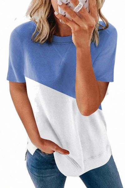 

sky blue crew neck colorblock tee 2023 new p4jg#, White