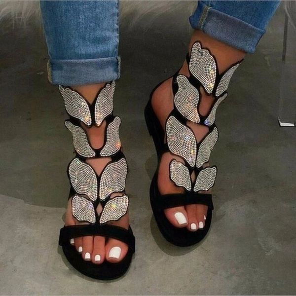 

sandals summer fashion sandals for women plus size butterfly crystal gladiator sandals comfortable open toe shoes woman sandalias 230518, Black