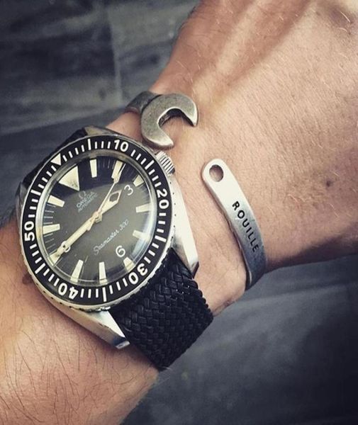 

punk retro titanium steel men bangles mechanical wrench open adjustable bracelets jewelry for male personalized gift9744252, White