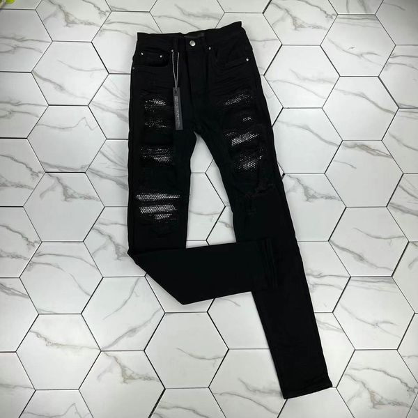 

hm625 mens jeans distressed motorcycle biker jean rock skinny slim ripped hole stripe fashionable snake embroidery denim pants, Blue