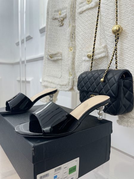 

women sandals high heels pointed toe pearl mules slingback runway spell color wedding party size 3539, Black