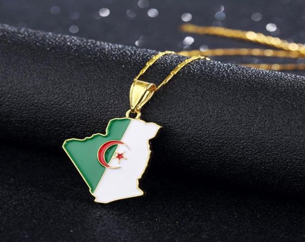 

country algeria map flag pendant necklace gold color trendy jewelry maps of algeria ethnic gifts bijoux femme7085710, Silver