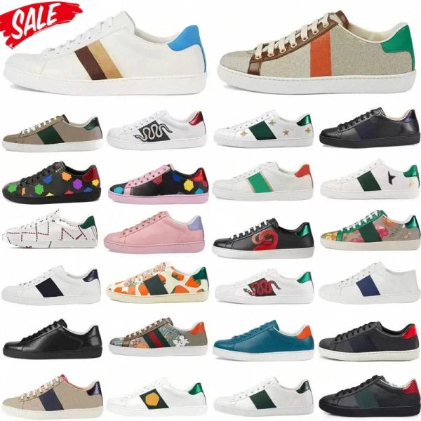 

casual shoes men women sneakers fashion snake chaussures leather ace bee embroidery stripes shoe walking sports trainers gg''sneak, Black