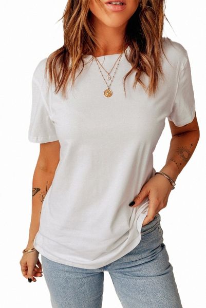 

white plain crew neck short sleeve tee 2023 new q1k3#