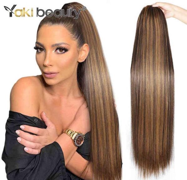 

32inch synthetic ponytail long kinky curlystraight drawstring ponytail clip in hair extension organic fiber hair by yaki beauty 25962825, Black;brown