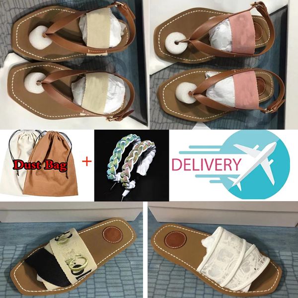 

classic flip-flops slipper womens woody mules flats home lady bandana designer slides with box wood pink white canvas square toe lace embroi, Black