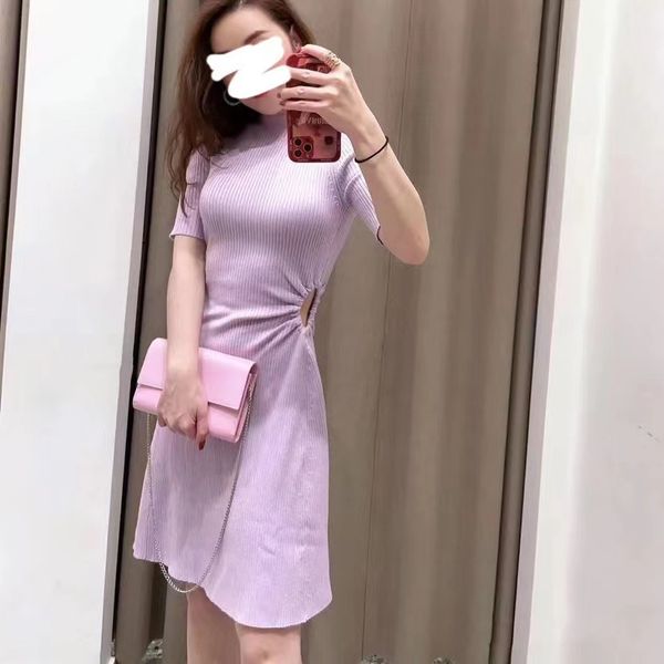 

casual dresses -aje hollowed out a-line dress pleated short sleeve knit mini dressfor women, Black;gray