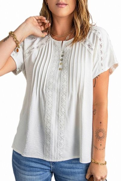 

white crochet eyelet short sleeves 2023 new z0zw#