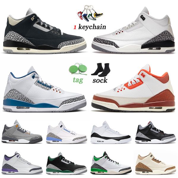 

jumpman 3 basketball shoes 3s white cement reimagined off noir wizards mars stone unc fragment dark iris fire red lucky green for mens women, White;red
