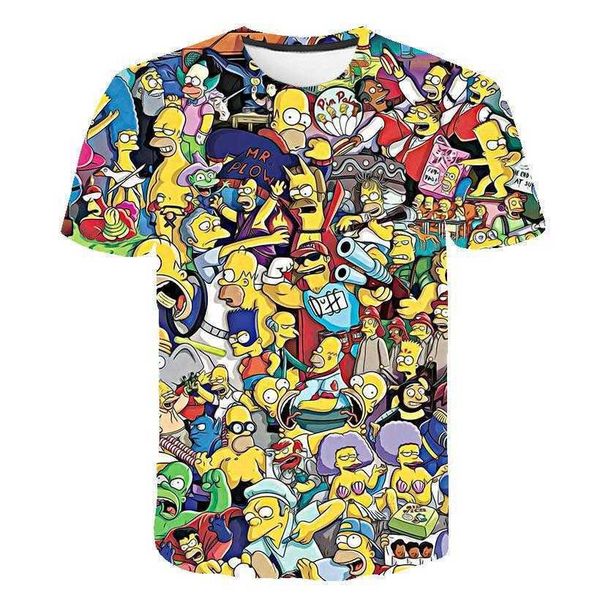 

2023 simpson new digital printing men's short sleeve 3d t-shirt, White;black