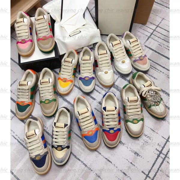 

rhyton genuine leather dirty shoes mens luxury designer sneakers graffiti famous strawberry screener gg''sneakers lqo, Black