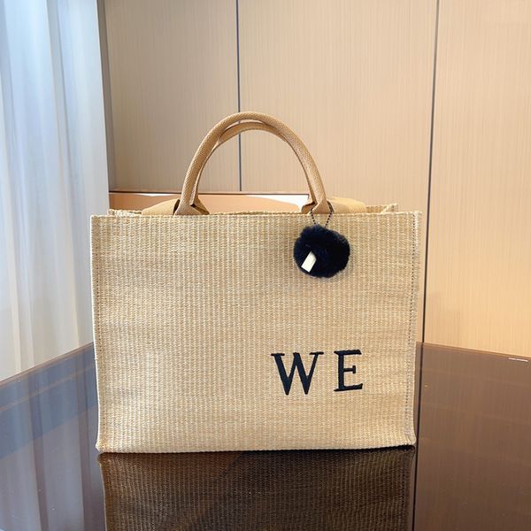 

straw tote bag lafite grass handbags woven shopping bag embroidered letter crossbody handbag wide strap shoulder back package large capacity