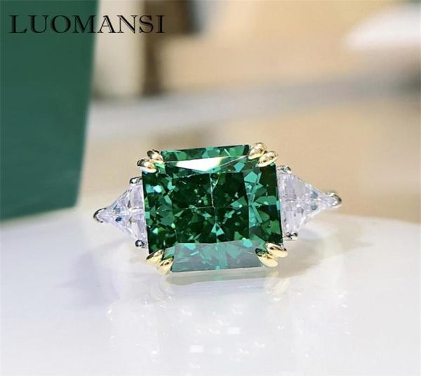 

luomansi 1010mm square emerald diamond ring 100s925 silver jewelry wedding cocktail party woman gift 2202169062195, Slivery;golden