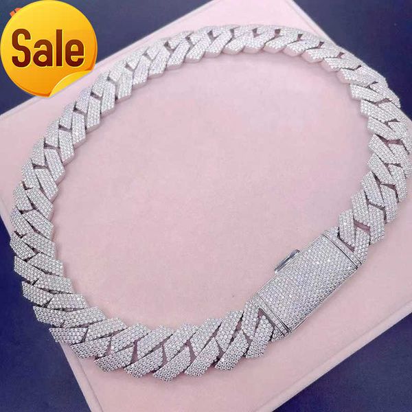 

cuban fashion jewelry necklaces bracelet flawless vvs moissanite hip-hop fashion personality 18mm cuban chain, Silver