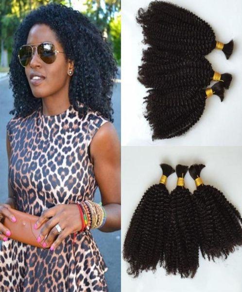 

high grade hair weave peruvian hair bulk human hair extension unprocessed 3pc afro kinky curly bulk1387907, Black