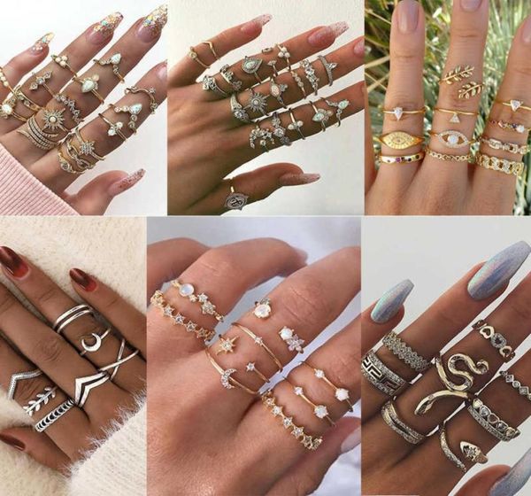 

22styles vintage rings set for women boho moon star knuckle finger ring female bohemian gold silver color jewelry accessories q0705971879