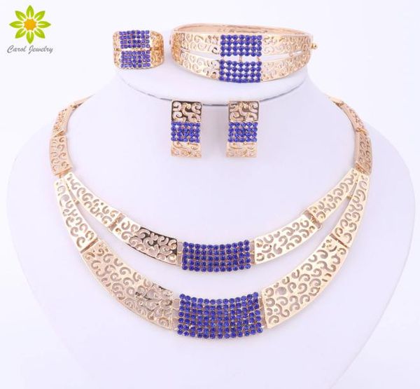 

women jewelry sets fashion wedding accessories african jewelry set gold blue crystal necklace earring set bridal jewelry set3295366, Slivery;golden