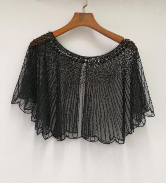 

scarves vintage women039s 1920s beaded shawl paisley striped art deco black cape bolero flapper cover up sheer seethrough mesh8399593, Blue;gray