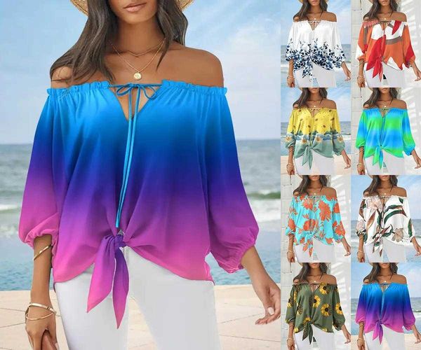 

womens fashion blouses floral print off animal shoulder t shirt, White