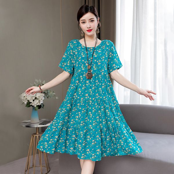 

basic casual dresses loose midi dress women vintage print korean elegan boho floral dresses summer o-neck womens casual sundress 230518, Black;gray