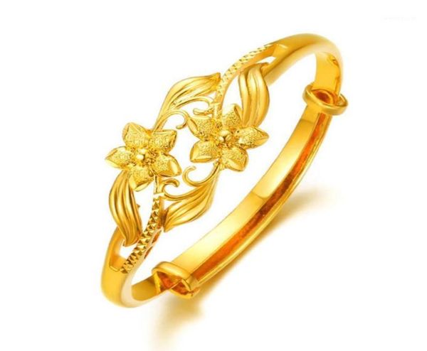 

bangle est bauhinia flower yellow gold filled dubai bridal bracelet women jewelry13048807, Black