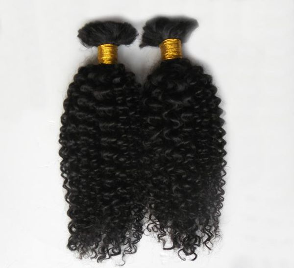 

human braiding hair bulk 2 pcs brazilian braiding hair bulk no weft 200g brazilian kinky curly hair bulk5865179, Black