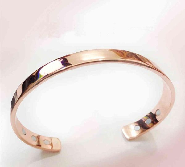 

pure copper magnet energy health open bangle plated rose gold color simple bracelet healthy healing jewelry gift9562120, Black