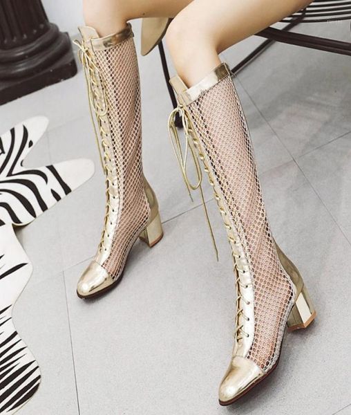 

dilalula fashion lady summer boots 2020 casual boots women hollow round toe metallic high heel mid calf shoes woman15080066, Black