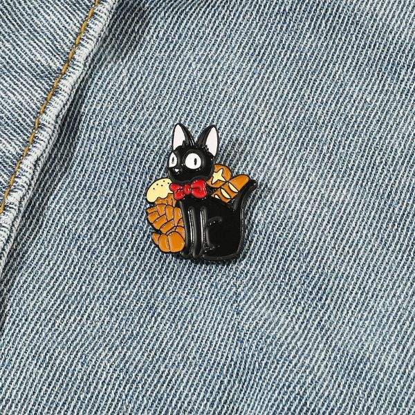 

black kitten brooch magic cat series cute anime movies games hard enamel pins collect metal cartoon brooch backpack hat bag collar lapel bad, Blue