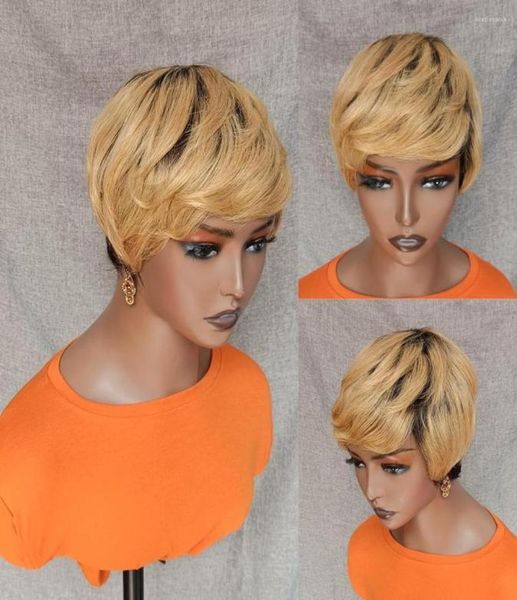 

short straight bob pixie cut non lace front human hair ombre colored with bangs for women brazilian6272747, Black