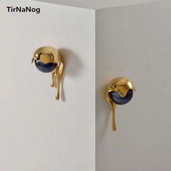

hoop huggie tirnanog unique design of wandering stars stud earrings fashion simple irregular baroque imitation pearl earrings women jewelry, Golden;silver