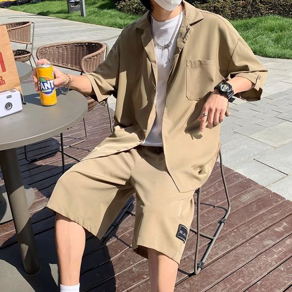 

men's tracksuits men's suits high-end suit men's summer british style casual small suit fashion two-piece thin set 230517, Gray