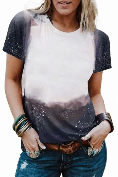 

black tie dye bleached print short sleeve crewneck x1ew#, White