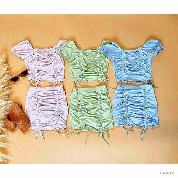 

clothing sets summer kid baby girl outfit set solid color tie-up straps pleated and elastic waist skirt children clothing 1-5y r230518, White