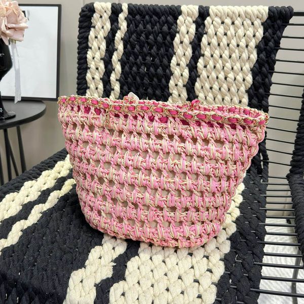 

pastoral style women straw large tote bag quilted colored badge outdoor shopping crossbody shoulder bag designer purse luxury handbag sacoch