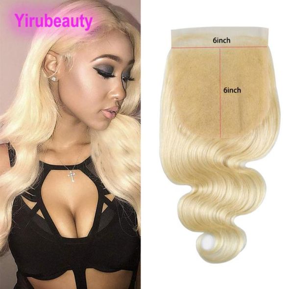 

brazilian virgin hair 6x6 lace closure with baby hair body wave 613 blonde new six by six size closures 1226inch8414885, Black;brown