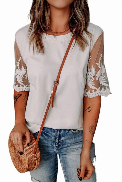 

white floral lace sleeve patchwork 2023 new b9om#