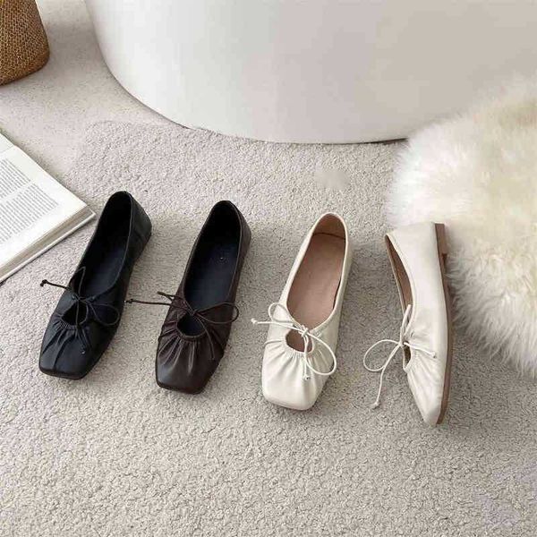 

slipper bailamo women flat 2023 spring autumn comfortable soft boat shoe ballerina shallow round nose ballet 220622, Black