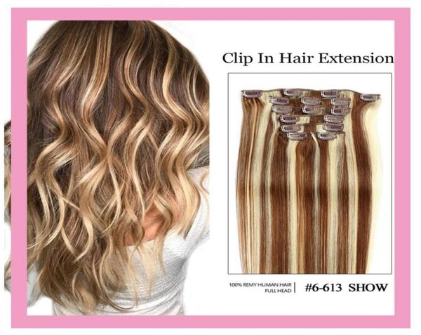 

indian raw vrigin human hair extensions clip in 6613 piano color 1424inch 70g 100g whole two tones colors3912517, Black;brown