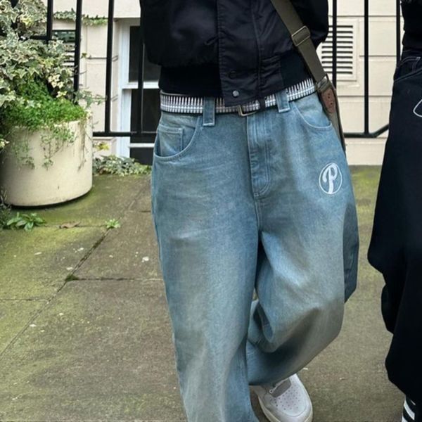 

men's jeans y2k jeans hiphop punk harajuku gothic loose denim pants for men and women 2023 ins fashion wideleg street wear 230517, Blue