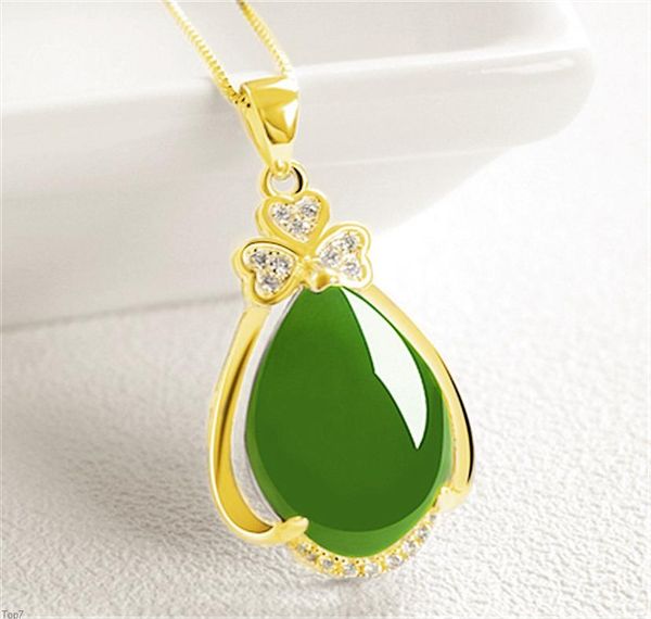 

crystal womens necklaces pendant natural green natural gold silver plated2456813