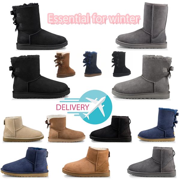 

australia classical short mini women snow boots keep warm boot man womens plush casual warm boots sheepskin suede size 36-41, Black