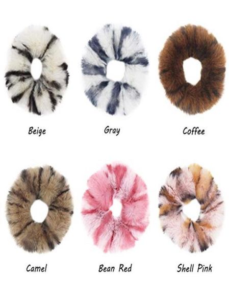 

12 colors winter warm leopard faux fur rabbit hair scrunchies decor elastic ring hair tie ponytail holder hair bands1094359, Pink