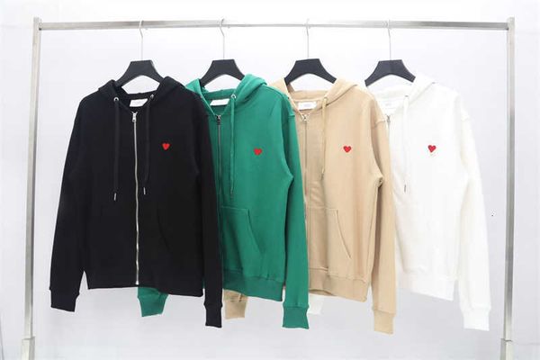 

amis hooded de coeur street fashion hip hop zipper hoodie amis love men and women label embroidery loose fitting lovers' outfit long sl, Black