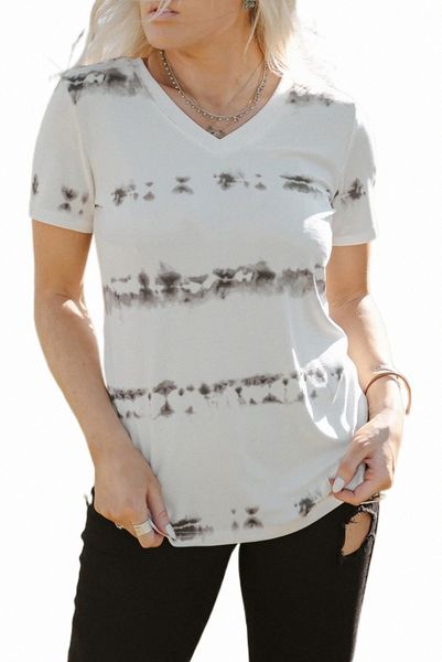 

grey v neck tie-dye tee 2023 new 2023 new a5lv#, White