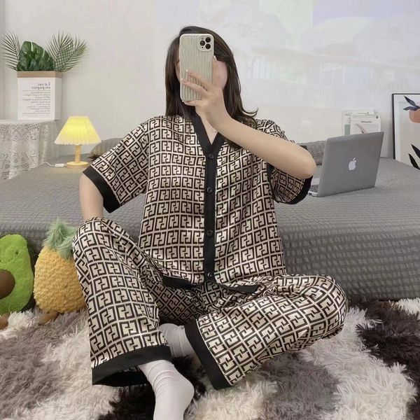 

women's sleepwear silk pajamas women's summer long sleeve trousers two-piece set fashionable wearable ladies thin casual homewear, Black;red