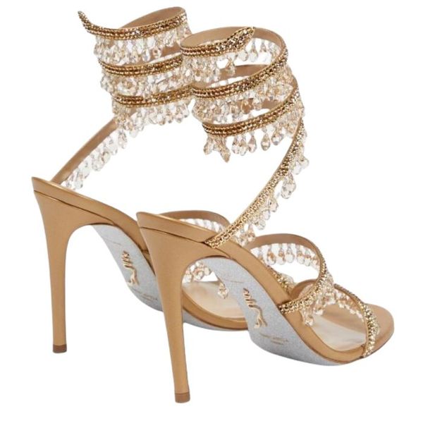 

designers rene caovilla stiletto heels sandals margot wraparound crystal-embellished sandals dress shoe ladies slipers rhinestone studded sh, Black