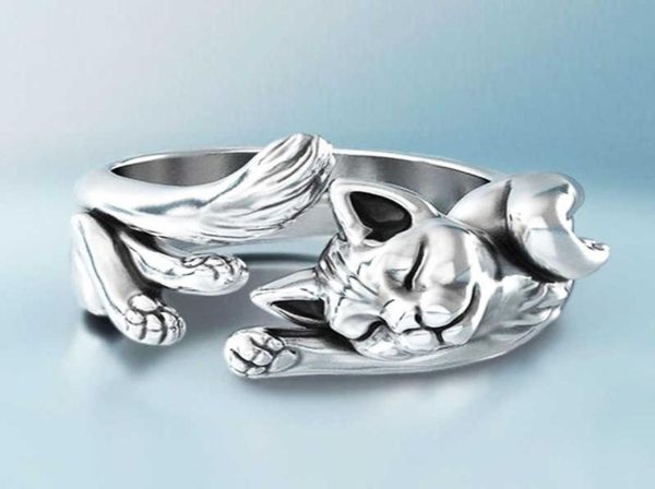 

huitan cute fortune cat shape women opening rings silver color dance party finger ring delicate girl gift new fashion jewelry q0702933650